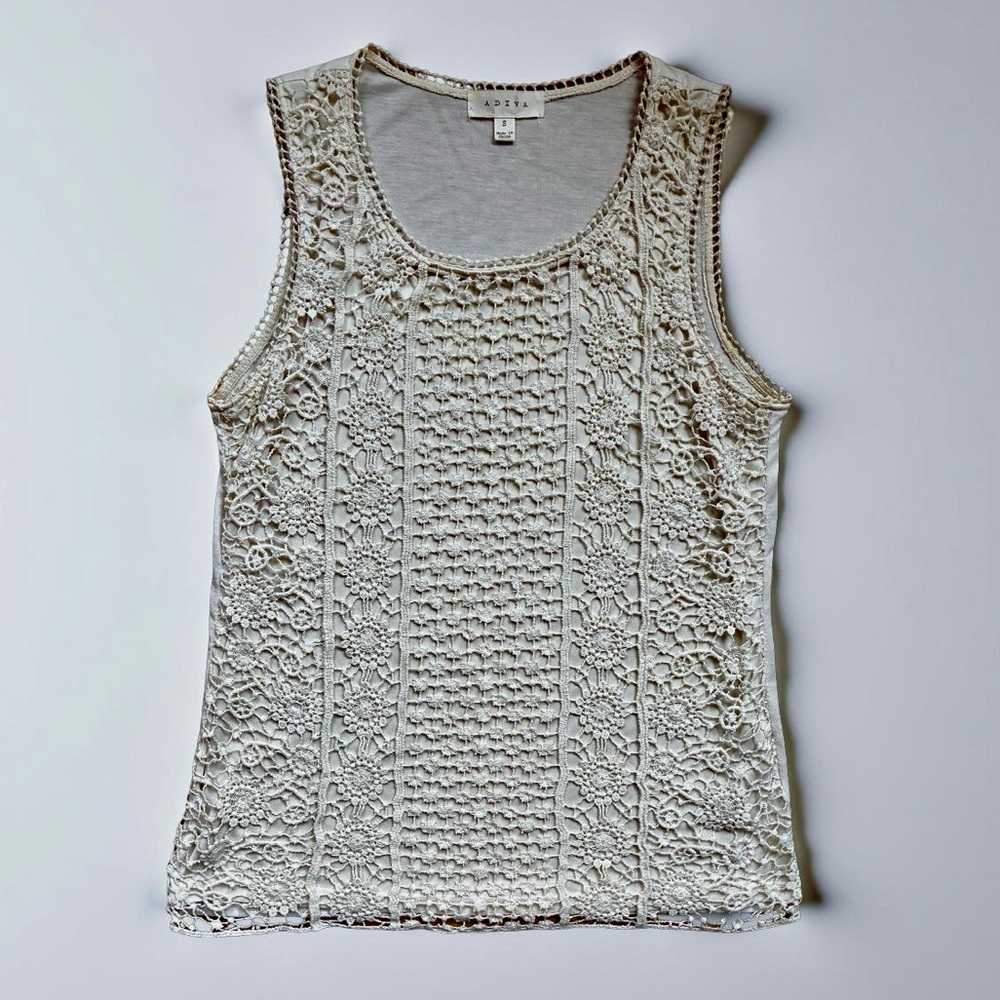 Adiva Cream Lace Crochet Tank Top